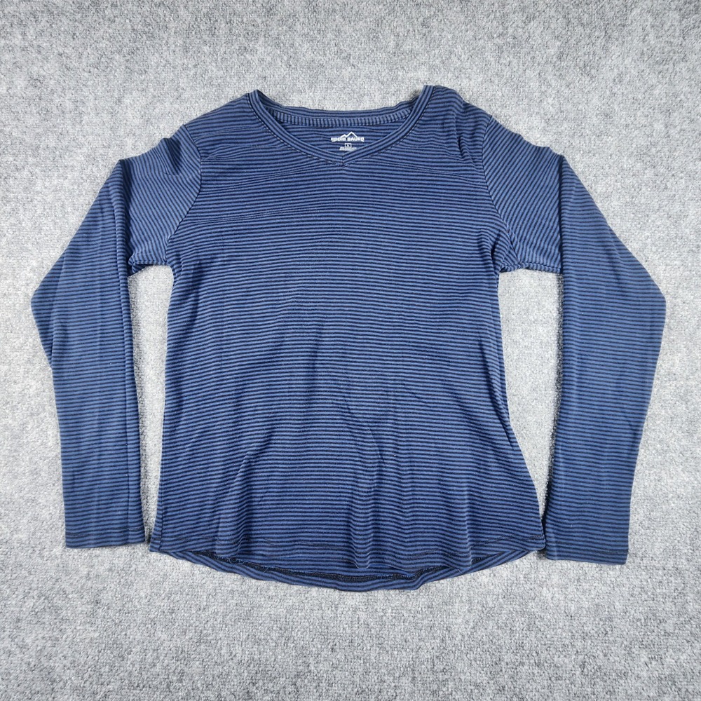 Eddie Bauer Womens V-Neck Long Sleeve Striped T-Shirt 2-Pack Blue Grey L